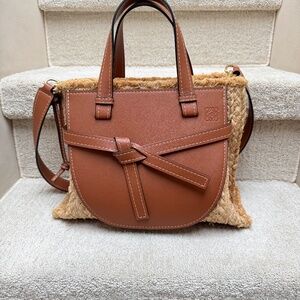 Loewe Dual Gate Satchel in Raffia & Brown Leather